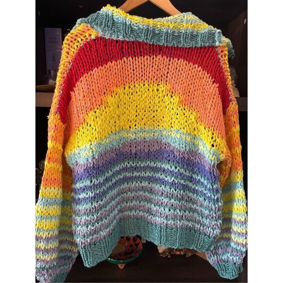 NWOT Free People Beach Market Cardigan Rainbow Loose Chunky Knit Small - Picture 12 of 12